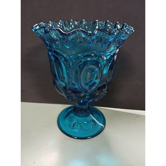 L.E. Smith Moon And Stars Colonial Blue 18 Point Crimped Compote - Picture 1 of 12